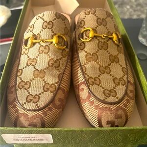 Gucci Princetown GG Canvas Loafer Mules size 6